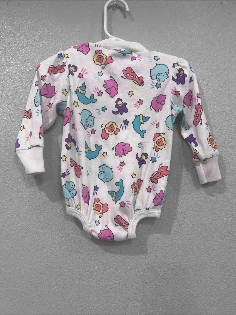 Vintage Fisher Price Kidswear Baby Bodysuit Animal Print Puff Sleeve